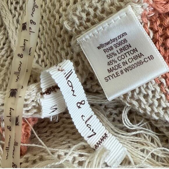 Willow & Clay Linen Blend Fringed Knit Lightweight Sweater Size S Striped Cream - Picture 14 of 14